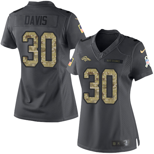Nike Broncos #30 Terrell Davis Black Women's Stitched NFL Limited 2016 Salute to Service Jersey
